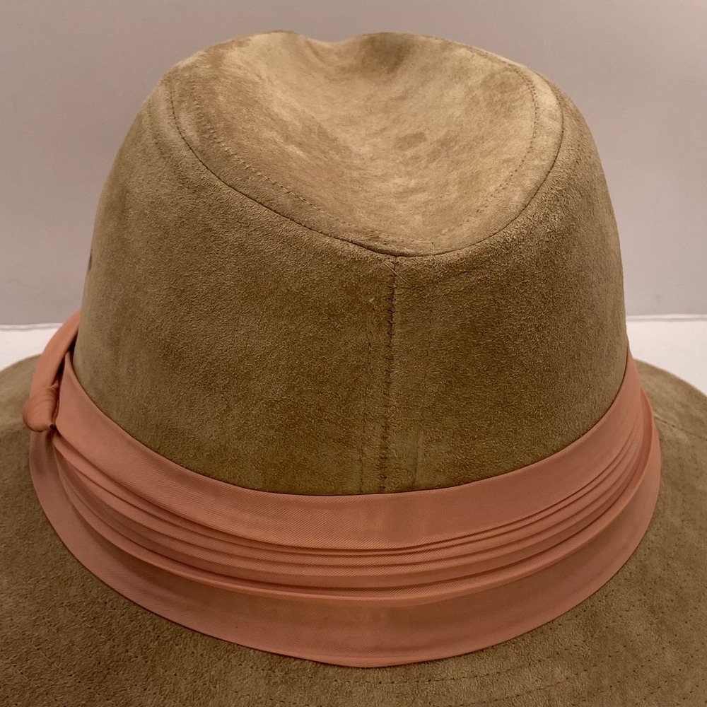 Vintage Borsalino Suede Safari Hat Mens 7 3/8 Tan Leather Band Italy - Picture 12 of 16
